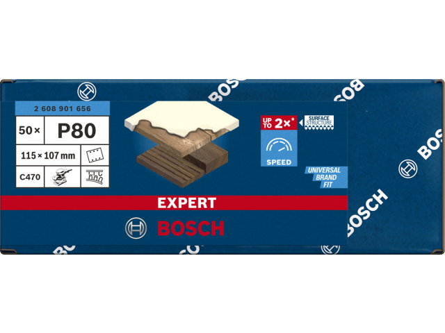 Brusni papir EXPERT C470 z 6 luknjami za vibracijske brusilnike, Dimenzije: 115x107mm, Zrnatost: 80, 2608901656